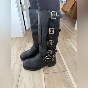 Classic Black Buckle Riding Boots